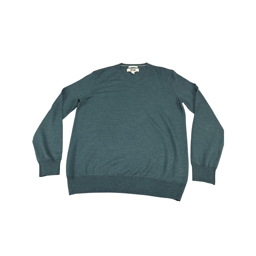Joseph Abboud Mens V-Neck Sweater Extra Fine Merino Wool Teal Green Medium